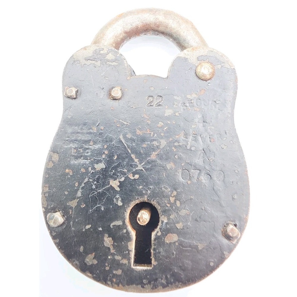 Vintage Antique Old "4 Lever 2 Turns" Padlock Lock No Key Unique Lock Is Closed